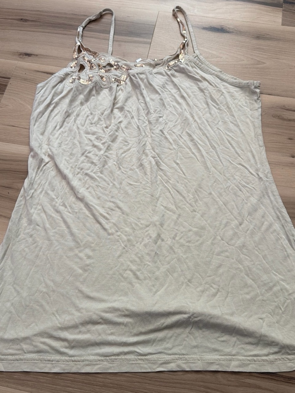 Studio Y sequin Spaghetti Strap Tank Top in Beige